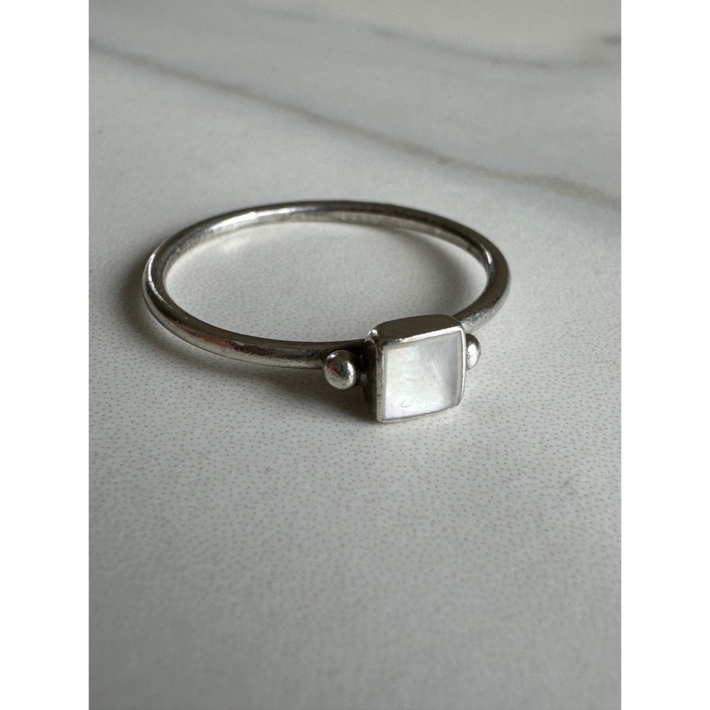 Sterling Silver Mother of Pearl Square Stacking Ring‎ Size 4.75 Minimalist 925